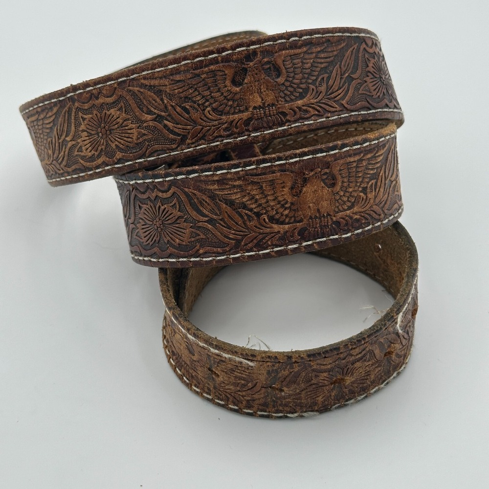 Vintage Leather Belt Brown XL Embossed Eagle Cowboy Trucker Unisex Boho - Picture 2 of 8